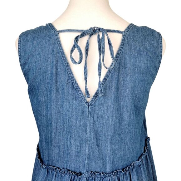 True Craft Womens Sleeveless Denim Tiered Dress Size L V-Neck & Back Tie Closure - Picture 9 of 16